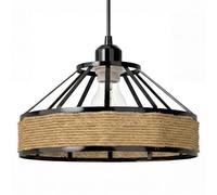 Emitto Metal & Rope Pendant Light Shade 25cm, Retro Hemp Rope Ceiling Lampshade with Reducer Ring, Hanging Light Shade for Living Room Kitchen Bedroom