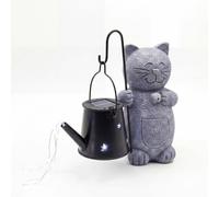 Emitto Solar Light Cat Garden Statue Ornament,Resin Metal,Stone Grey Black