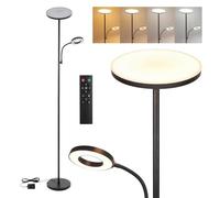 Emitto Uplighter Floor Lamp, 42W LED Dimmable Floor Lamp with Reading Light, Stepless 2700K-6500K, Remote & Touch Control, Modern Floor Standing Lamp for Living Room Bedroom Office (Black)
