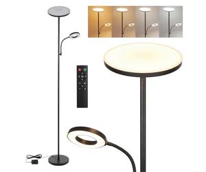 Emitto Uplighter Floor Lamp, 42W LED Dimmable Floor Lamp with Reading Light, Stepless 2700K-6500K, Remote & Touch Control, Modern Floor Standing Lamp for Living Room Bedroom Office (Black)