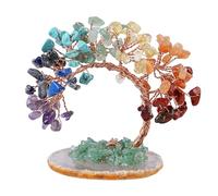 Emivery 7 Chakra Crystal Money Tree with Agate Base Fengshui Bonsai Figurine for Wealth, Money Tree Figurines Ornament for Home Office Wedding Decoration (3-4 Inch)