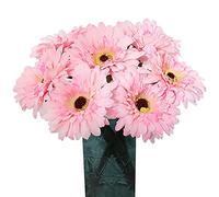 Emivery 7pcs Fake Daisy Pink Flowers Artificial Gerbera Daisies Realistic Faux Daisy Wedding Bouquet for Home Kitchen Garden Wedding Decor