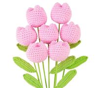 Emivery 7PCS Handmade Crochet Tulip Bouquet - Artificial Knitted Wool Flowers for Home Decor, Wedding (Pink)