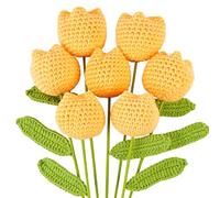 Emivery 7PCS Handmade Crochet Tulip Bouquet - Yellow Knitted Artificial Flowers for Wedding & Home Decor
