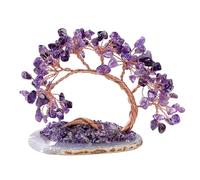 Emivery Chakra Crystal Money Tree with Agate Base Fengshui Bonsai Figurine for Wealth, Money Tree Figurines Ornament for Home Office Wedding Decoration (3-4 Inch) (Purple)