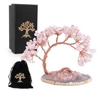 Emivery Chakra Crystal Money Tree with Agate Base Fengshui Bonsai Figurine for Wealth, Money Tree Figurines Ornament for Home Office Wedding Decoration (3-4 Inch) (Pink)