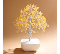 Emivery Crystal Tree of Life - 7 Inch Feng Shui Money Tree with 243 Gemstones for Calm & Intuition, Third Eye Chakra Healing, Handmade Purple Crystal Decor & Spiritual Gift (Yellow)