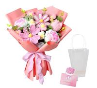 Emivery Handmade Crochet Flower Bouquet - Mixed Tulips & Sunflowers for Mother's Day, Birthday and Home Decor (Pink Tones)