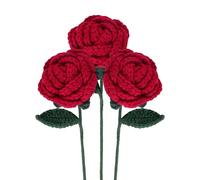 Emivery Handmade Crochet Rose Potted Set - 7 Pink Knitted Flowers with Stems for Valentine's Day, Wedding & Home Table Decor (1, red)
