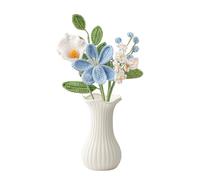 Emivery Handmade Crochet Rose Potted Set - 7 Pink Knitted Flowers with Stems for Valentine's Day, Wedding & Home Table Decor (1, Blue)