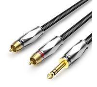 EMK 1/4" TRS to RCA Y Splitter Cable 2 rca to Jack 6.35mm - 3m | 6.35mm to Dual RCA Phono Insert Patch Cord TRS to Twin RCA Y-Splitter Gold-Plated OFC Nylon for Electric Guitar, Bass,Speaker