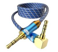 EMK 90 Degree Right Angle Aux Cable - [24K Gold-plated,Sound Quality] Audio Stereo Cable for Laptop, Tablets, MP3 players,Car/Home Aux Stereo, Speaker or More(3.5mm TRS Right Angle Blue, 15Ft/5M)