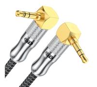 EMK Premium 90° Right-Angle 3.5mm Aux Cable (2Ft/0.6M) - Dual Angled Gold-Plated TRS Stereo Audio Cable for Laptop/Smartphone/Speakers - Space-Saving Design, Noise-Free Sound
