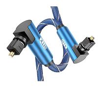 EMK Right Angle Optical Cable, 90 Degree Rotatable TOSLINK Plug Fiber Optic Cord for Blu-Ray Player, Soundbar, HDTV, PS3/PS4, Xbox and More (2M, Dual Angle Blue)