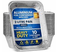 eMKay® 10-Pack Aluminium Foil Containers with Lids - 2 Litre Reusable Foil Trays for Food - Oven & Freezer Safe Tin Containers - for Baking, Cooking, Meal Prep, Takeaway, Storage & Catering