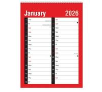 eMKay® 2026 A4 Easy View Month-to-View Wall Calendar - Red & Black Spiral-Bound 2 Column Planner - Large Hanging Organiser for Home Office School (21 x 29 cm)