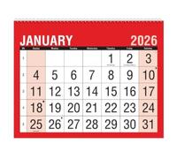 eMKay® 2026 Easy View Monthly Planner - Red & Black Month-to-View Wall Calendar (27 x 21 cm) - Spiral Bound Organiser for Home Office School