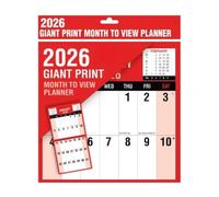 eMKay® 2026 Giant Print Month-to-View Calendar - Extra Large Wall Planner with Easy-to-Read Layout - Red & Black Hanging Organiser for Elderly, Home, Kitchen or Office (28.5 x 28.5 cm)