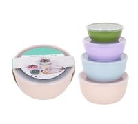 eMKay® 4-Pack Nesting Food Storage Bowls with Lids - Colourful Stackable Kitchen Containers for Meal Prep Snacks & Leftovers - Reusable BPA-Free Plastic (Green Purple Blue Cream)