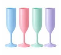 eMKay® 4 Plastic Champagne Flutes 177ml Reusable Vintage Break-Resistant Prosecco Gin Glasses Plastic Colourful Flutes Parties Weddings Christmas Birthday Champagne Reusable DRINKWARE Glasses Set