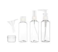 eMKay® 5PCS TRAVEL BOTTLE SET | REFILLABLE TOILETRY CONTAINERS | FLIGHT APPROVED LIQUID BOTTLES | SPRAY, PUMP & JAR SET WITH FUNNEL | CLEAR TRAVEL BOTTLES