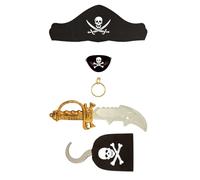 eMKay® Children’s Pirate Fancy Dress Accessories 5-Piece Set - Cutlass (36 cm), Hat, Eyepatch, Earring & Hook - Plastic Costume Props for Kids