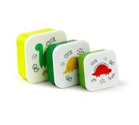 eMKay® Dinosaur Lunch Box Set of 3 - Stackable Food Storage Containers (350 ml/550 ml/800 ml) | BPA-Free Polypropylene Snack Pots - Nesting Lunchboxes for Kids & Adults