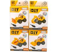 eMKay® DIY Construction Truck 4-Pack - Build & Take-Apart Engineering Toy Vehicles with Plastic Screwdriver - Assorted Bulldozer, Excavator, Roller & Crane - Ages 3+