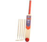 eMKay® Kids Cricket Set Size 3 | Wooden Cricket Bat with Rubber Grip, 4 Stumps, Bails & Soft Ball | Complete Outdoor Cricket Kit with Mesh Carry Bag
