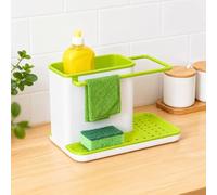 eMKay® Kitchen Sponge Cloth Holder Sink Caddy Organiser | Washing Up Liquid, Sponge & Dish Cloth Storage | Kitchen Sink Tidy with Drip Tray & Drying Rail | (Green)