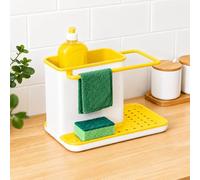 eMKay® Kitchen Sponge Cloth Holder Sink Caddy Organiser | Washing Up Liquid, Sponge & Dish Cloth Storage | Kitchen Sink Tidy with Drip Tray & Drying Rail | (Yellow)