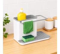 eMKay® Kitchen Sponge Cloth Holder Sink Caddy Organiser | Washing Up Liquid, Sponge & Dish Cloth Storage | Kitchen Sink Tidy with Drip Tray & Drying Rail | (Grey)