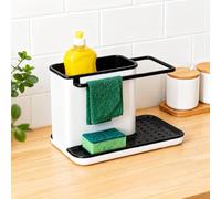 eMKay® Kitchen Sponge Cloth Holder Sink Caddy Organiser | Washing Up Liquid, Sponge & Dish Cloth Storage | Kitchen Sink Tidy with Drip Tray & Drying Rail | (Black)