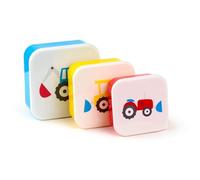 eMKay® Little Tractors Lunch Box Set of 3 - Stackable Food Storage Containers (350 ml/550 ml/800 ml) | BPA-Free Polypropylene Snack Pots - Nesting Lunchboxes for Kids & Adults