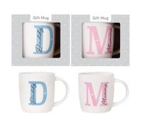 eMKay® Mummy & Daddy Mugs Gift Set - 12oz New Bone China | New Parents Baby Shower Present | Tea & Coffee Cups for Mum & Dad | Pink ‘M’ & Blue ‘D’ Design | Keepsake Gift Box