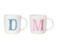 eMKay® Mummy & Daddy Mugs Gift Set - 12oz New Bone China | New Parents Baby Shower Present | Tea & Coffee Cups for Mum & Dad | Pink ‘M’ & Blue ‘D’ Design | Keepsake Gift Box