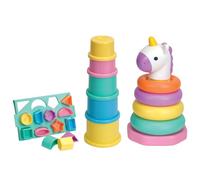 eMKay® My First Unicorn Gift Set - 3-in-1 Pastel Baby Activity Toy for Toddlers 12 Months+ - Stacker Rings, Nesting Cups & Shape Sorter Tray - Early Learning & Sensory Development Set for Girls & Boys