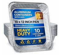 eMKay® Pack of 10 Pack Aluminium Foil Containers with Lids 12 x 10 Reusable Foil Trays for Food - Oven & Freezer Safe Tin Containers - for Baking, Cooking, Meal Prep, Takeaway, Storage & Catering