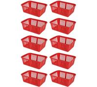 eMKay® Pack of 10 RED Plastic Handy Storage Baskets | 25cm Multi-Purpose Storage Organiser | Lightweight & Durable RED Baskets for Home, Kitchen, Office & Bathroom Use