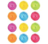 eMKay® Pack of 12 Neon Flashing Spiky Balls - LED Bouncy Disco Stress-Relief Fidget Toys (7.5 cm) - Squishy Spiky Balls for Massage, ADHD, Autism & Pet Play