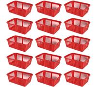 eMKay® Pack of 15 RED Plastic Handy Storage Baskets | 25cm Multi-Purpose Storage Organiser | Lightweight & Durable RED Baskets for Home, Kitchen, Office & Bathroom Use
