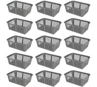 eMKay® Pack of 15 SILVER Plastic Handy Storage Baskets | 25cm Multi-Purpose Storage Organiser | Lightweight & Durable SILVER Baskets for Home, Kitchen, Office & Bathroom Use