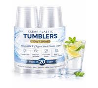 eMKay® Pack of 20 - 10oz Clear Plastic Tumblers | Reusable Hard Plastic Cups for Cocktails, Juice & Desserts | Elegant Party Drinkware for Events, BBQs & Catering