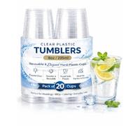eMKay® Pack of 20 - 8oz Clear Plastic Tumblers | Premium Reusable Party Cups for Drinks, Cocktails, Desserts | Elegant Hard Plastic Glasses - Ideal for BBQs, Events & Weddings