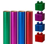 eMKay® Pack of 4 Embossed Metallic Gift wrap Rolls | Jewel Tones Emerald Ruby Sapphire Amethyst | 2m x 70cm Luxury Wrapping Paper | Snakeskin Texture | Christmas & Celebration Gift Wrap