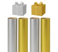 eMKay® Pack of 4 GOLD & SILVER Holographic Gift wrap Rolls | 2 GOLD & 2 SILVER Wrapping Paper 2m x 70cm | Sparkly Gift Wrap for Christmas, Birthdays, Craft & Celebration