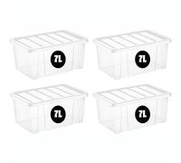eMKay® Pack of 4 Plastic 7 Litre Storage Boxes - Clear Lid | Stackable & Compact | Durable Clip-Lock Plastic | Ideal for Home, Office & Utility Organisation