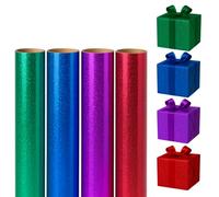 eMKay® Pack of 4 Unicolour Holographic Gift wrap Rolls | RED BLUE GREEN PINK Wrapping Paper 2m x 70cm | Sparkly Gift Wrap for Christmas, Birthdays & Crafts