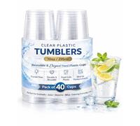 eMKay® Pack of 40 - 10oz Clear Plastic Tumblers | Reusable Hard Plastic Cups for Cocktails, Juice & Desserts | Elegant Party Drinkware for Events, BBQs & Catering