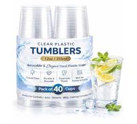 eMKay® Pack of 40 - 12oz Clear Plastic Tumblers | Reusable Hard Plastic Cups for Beer, Soft Drinks & Cocktails | Elegant Party Drinkware for Events, BBQs & Catering